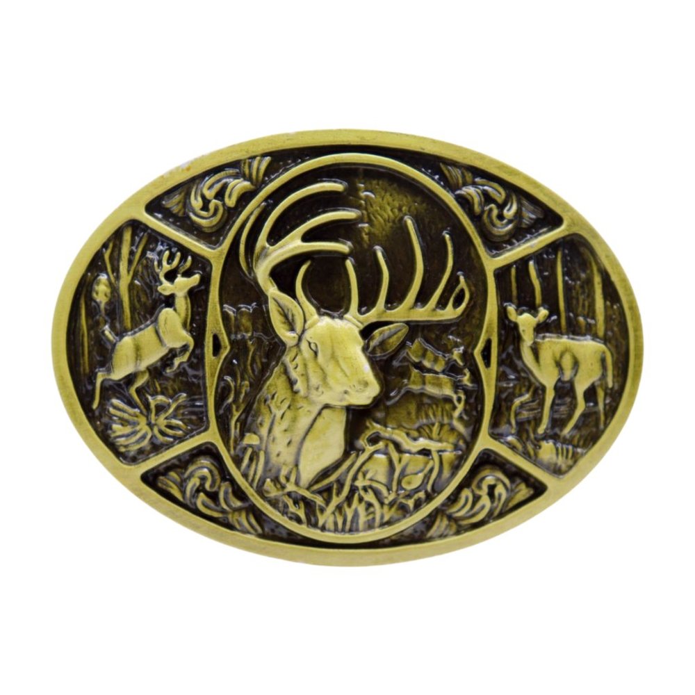 New Men Women Gold Metal Belt Buckle Deer Nature Western Fashion Accessory Oval